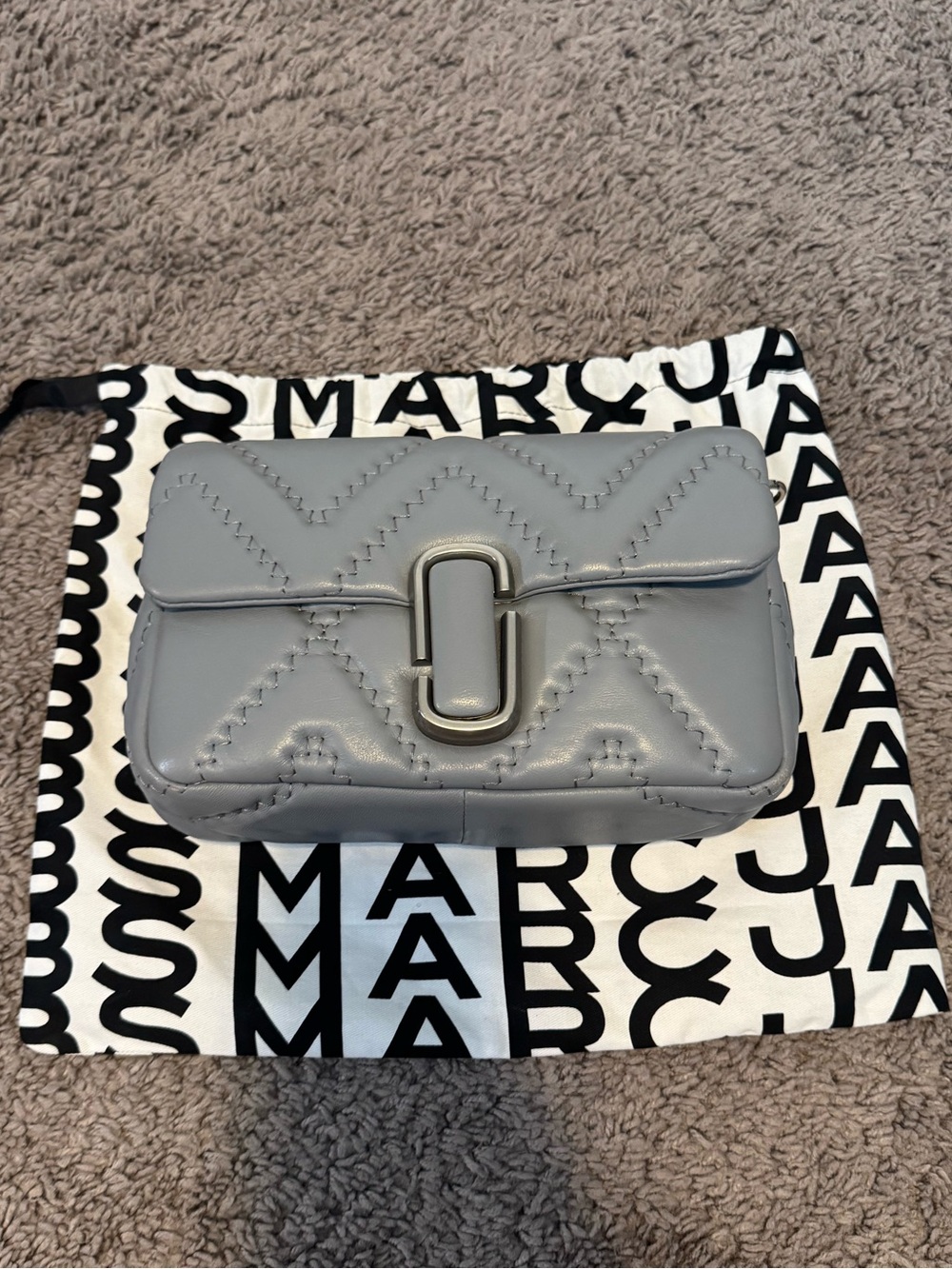 New Marc Jacobs Quilted Light Gray Mini Crossbody 9”x6”